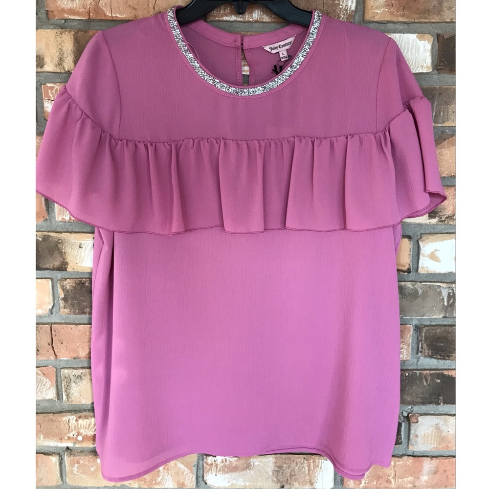 Juicy Couture Women’s Cashmere Rose Layered Ruffled Front Top Large
